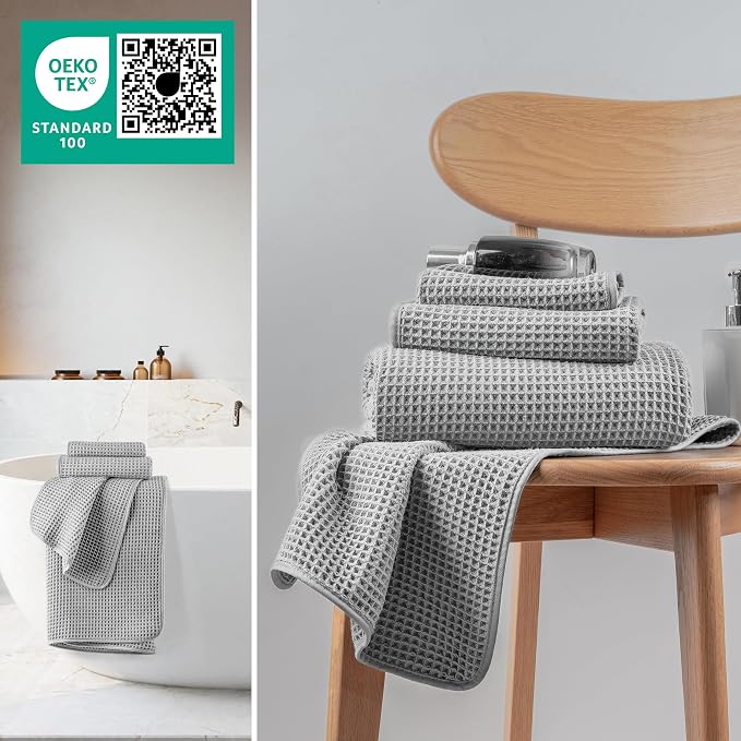 New Microfiber Waffle Bath Towels, 3 Pieces, Fast Drying, Lint Free, Includes - Image 4