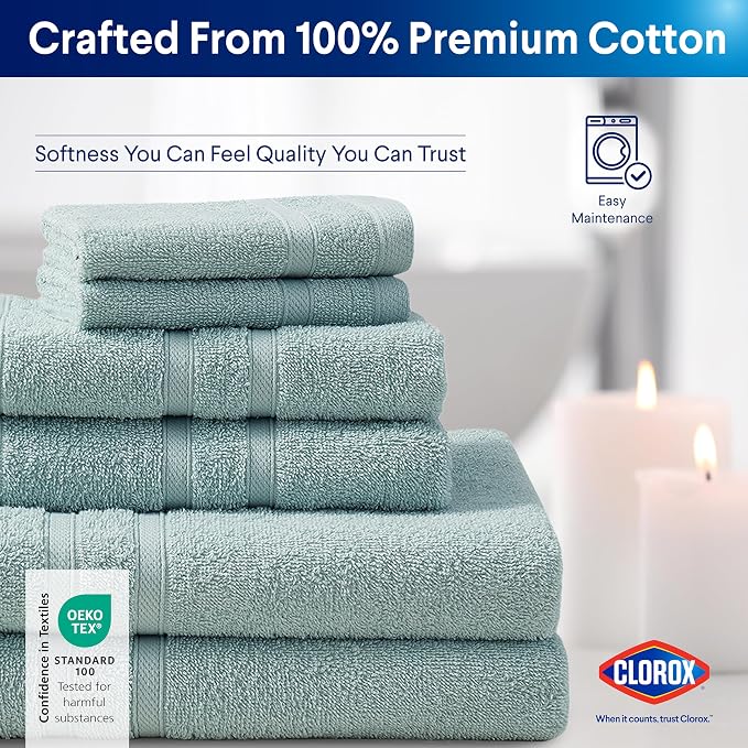 CLOROX Bleach Friendly Towels, Quick Dry, 100% Cotton Bath Towels, Highly - Image 5