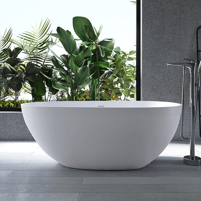 59" Stone Resin Freestanding Bathtub, Oval Solid Surface Bathroom Freestanding by MEDUNJESS