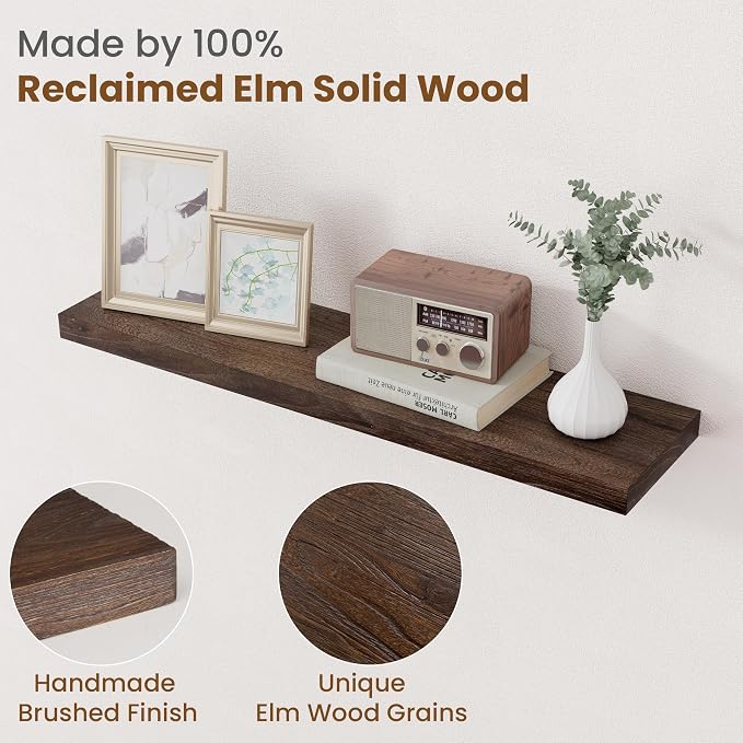 Floating Shelves for Wall Decor, 8 Inch Deep Rustic Solid Elm Wood Floating - Image 3