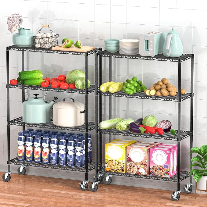 Storage Wire Shelving with Wheels 4-Tier Heavy Duty Garage Shelves Unit Metal - Image 2