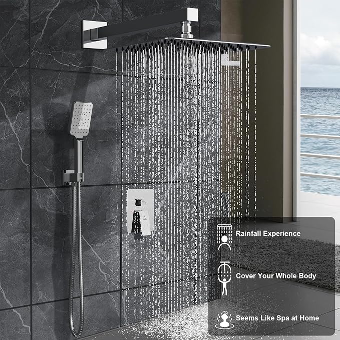 Rain Shower System 10IN Modern Brass Faucet Set - Image 2