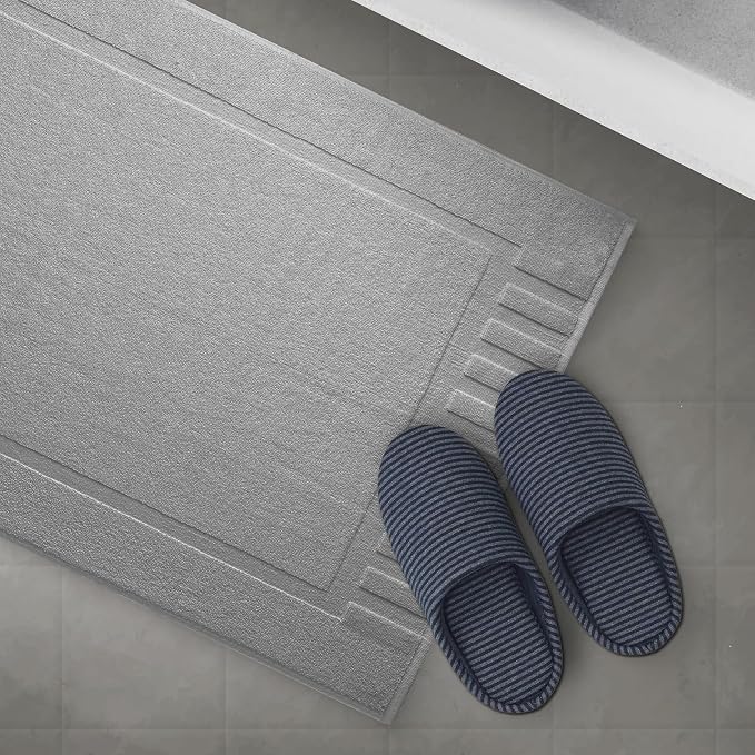 White Classic Luxury Bath Mat Floor Towel Set - Image 5