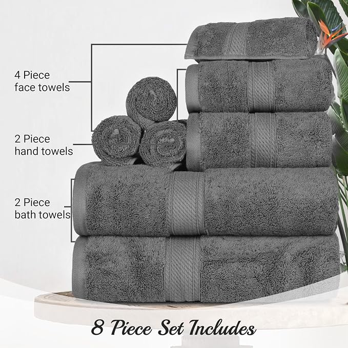 Superior Egyptian Cotton Pile 8 Piece Towel Set, Includes 2 Bath, 2 Hand - Image 9