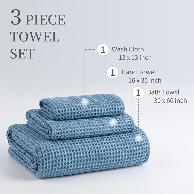 New Microfiber Waffle Bath Towels, 3 Pieces, Fast Drying, Lint Free, Includes - Image 3