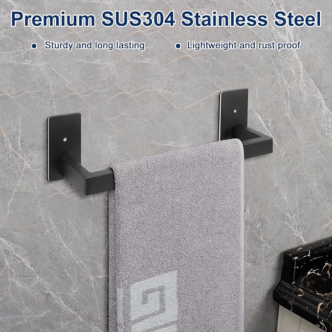 NearMoon Self Adhesive Bathroom Towel Bar, Stainless Steel Square Bath Wall - Image 4