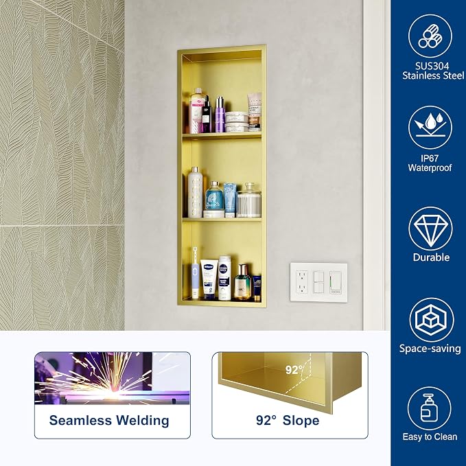 Neodrain Stainless Steel Shower Niche, NO Tile Needed Recessed Shelf - Image 4