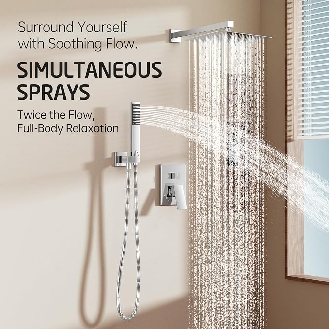KES Chrome Shower Faucet Set, Shower System 12 Inch Rain Shower Head - Image 2