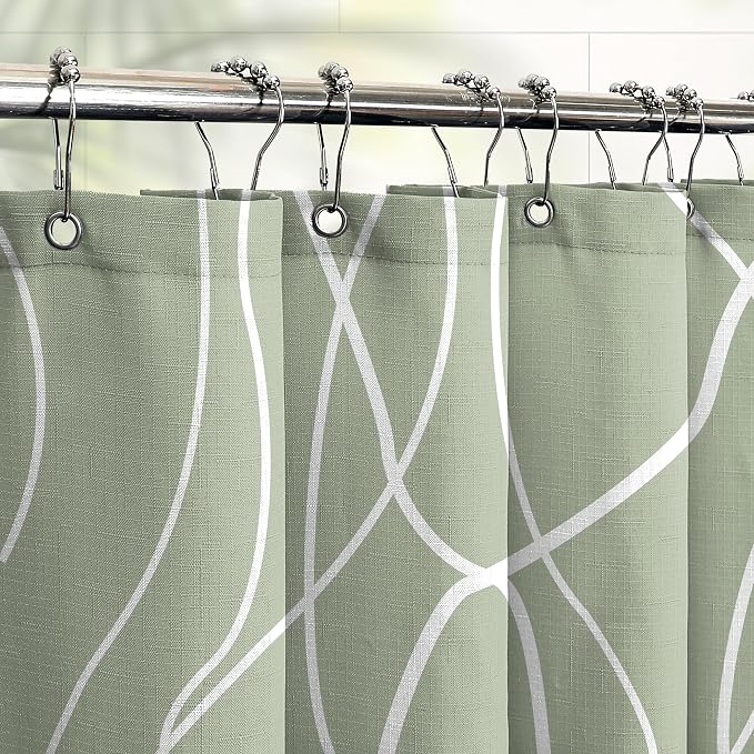Tititex Morden 140gms Faux Linen Fabric Bath Shower Curtain Set Textured Fabric - Image 2