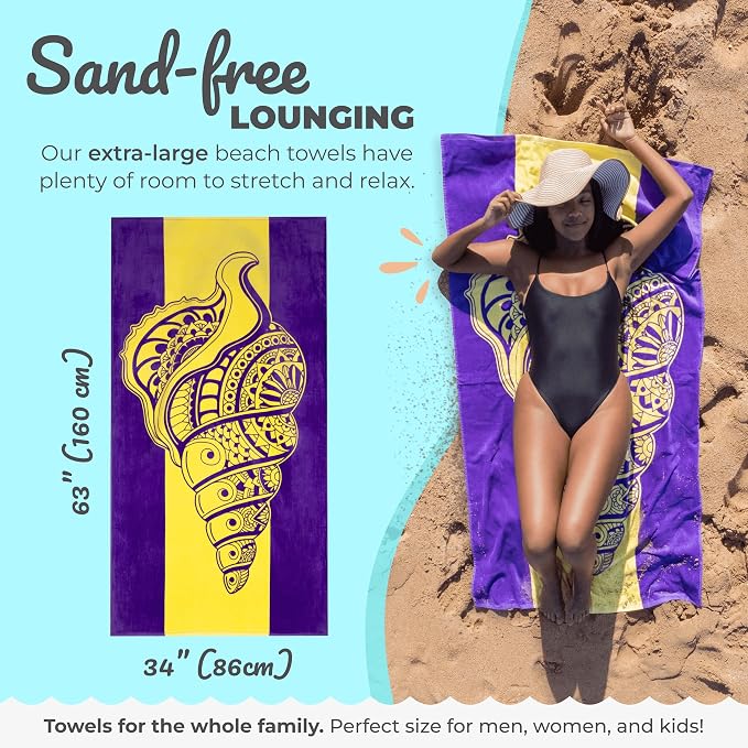 Nova Blue Seashell Beach Towel – Purple & Yellow Travel Beach Towel Made from - Image 3