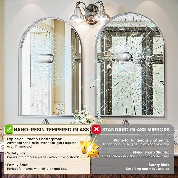Arched Mirror 22"x30", Bathroom Mirror, Wall Mounted Vanity Mirror - Image 6