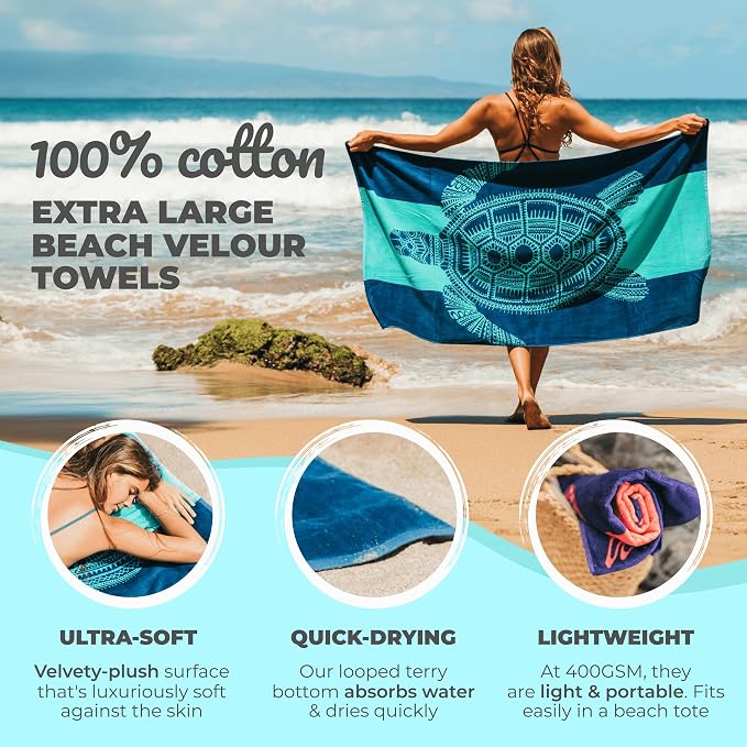 Nova Blue Turtle Beach Towel – Tropical Blue Colors - Image 2