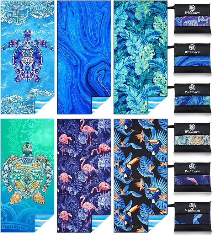 6 Pack Microfiber Lightweight Beach Towel Sand Free Quick Dry Absorbent Thin by WIDDONEN