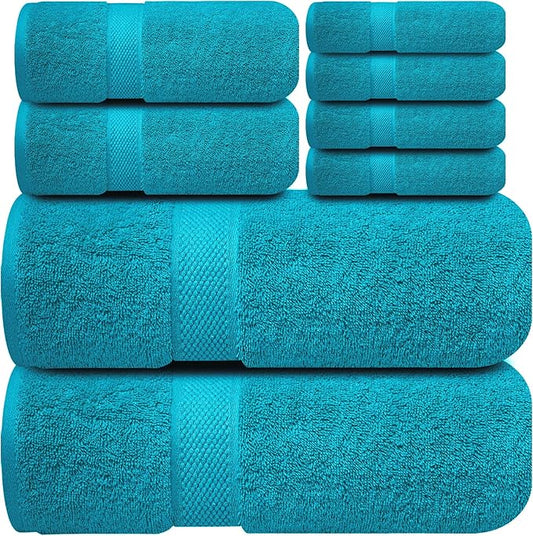 Infinitee Xclusives Luxury 100% Cotton Towel Set – 8 Piece Bathroom Towel Set – by InfiniteeXclusives