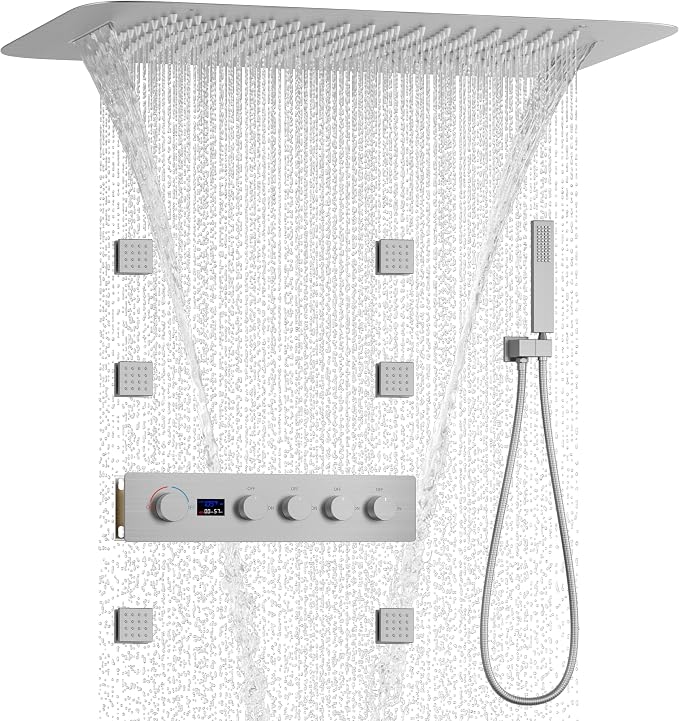 Brushed Nickel 16X24 inch Ceiling Mounted Rain Shower Head System, Digital by KATAIS
