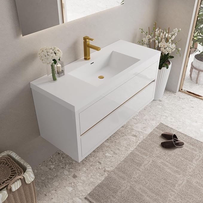 Modern 48" Wall-Mounted Bathroom Vanity - Image 9