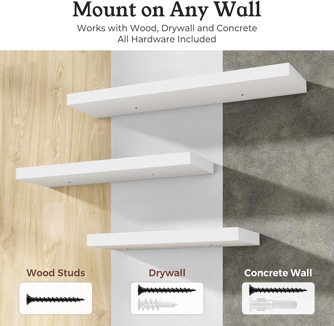 Floating Shelves for Wall, 9.3" Deep Wall Mounted Wood Shelves for Bathroom - Image 6