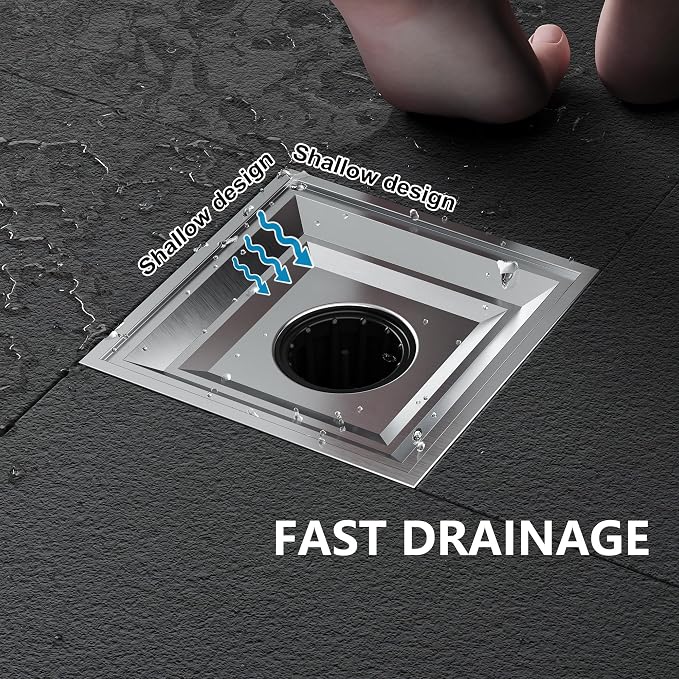 Neodrain Square Shower Drain, 6 inch Stainless Steel 304 Grate and PVC Drain - Image 5