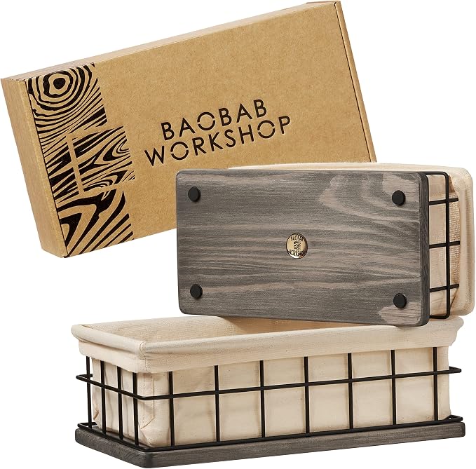 BAOBAB WORKSHOP Set of 2 Metal & Wooden Basket - Image 7