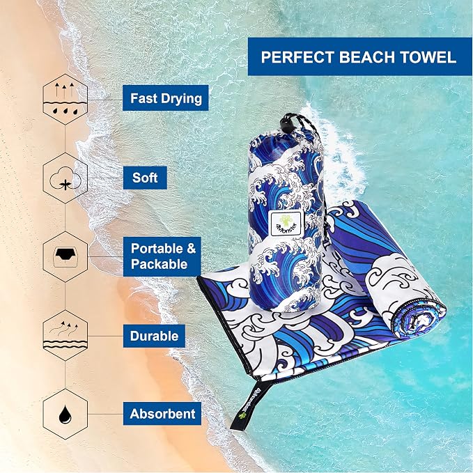4Monster Microfiber Beach Towel Quick Dry, Super Absorbent Lightweight Travel - Image 2