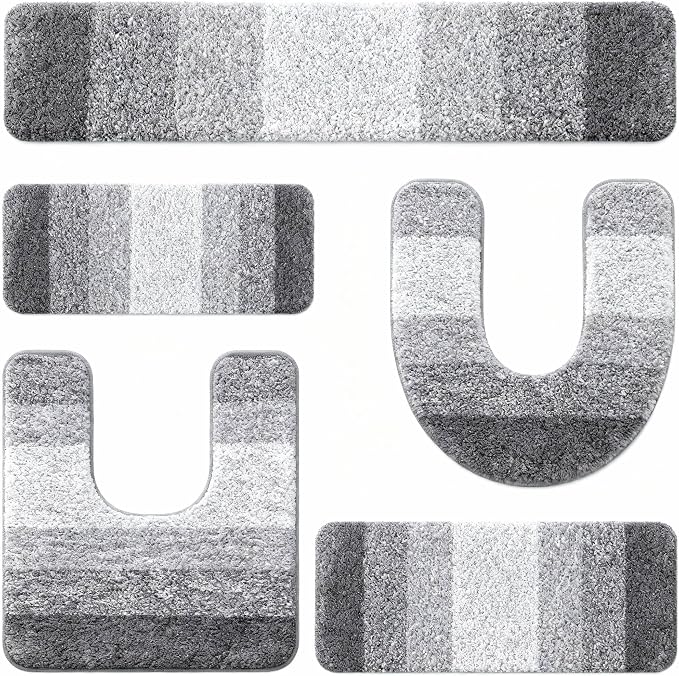 Grey Gradient Bathroom Mat Machine Washable Microfiber by Unknown