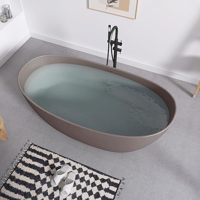 SJ STAR&JANE 65" Solid Surface Freestanding Bathtub Stone Resin Soaking Tub - Image 7