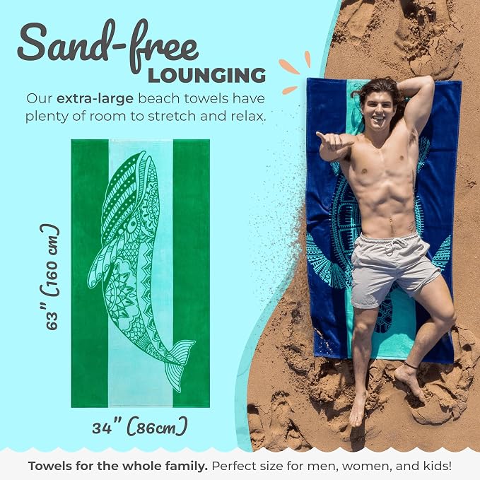 Nova Blue Whale Beach Towel – Green Oversized Beach Towel - Image 2