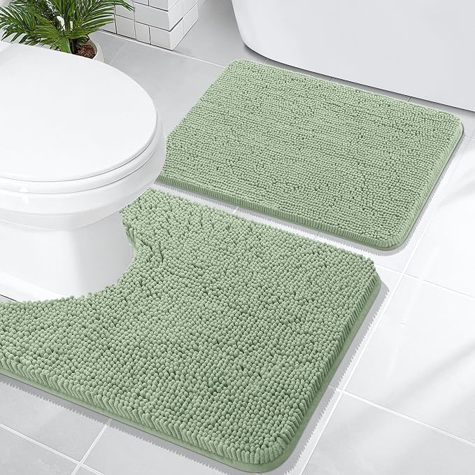 OLANLY Bathroom Rugs Sets 2 Piece, Soft Absorbent Chenille Bath Mats and by OLANLY