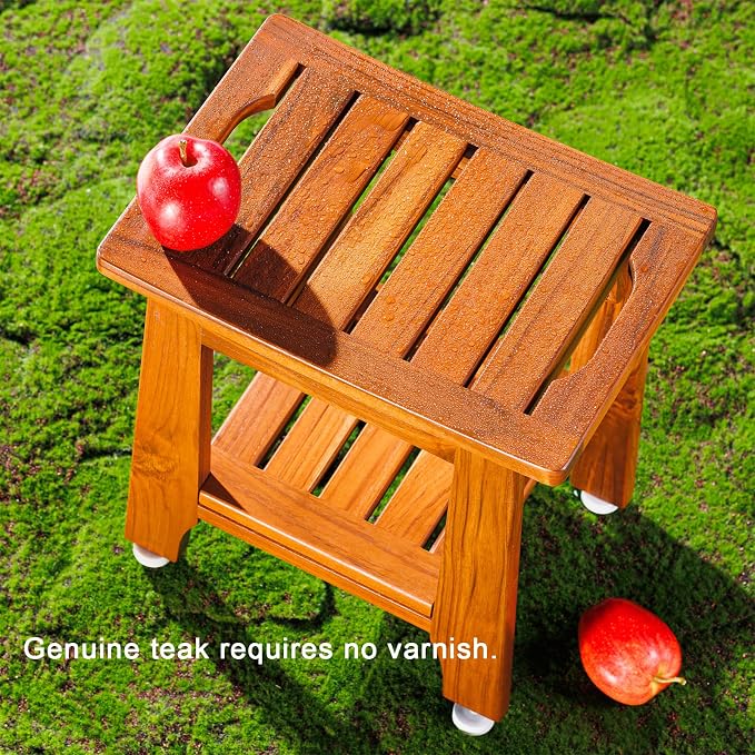 14" Compact Teak Shower Stool - Image 8