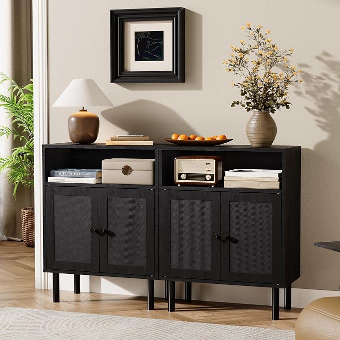 Rattan Storage Cabinet, Boho Accent Cabinet - Image 2