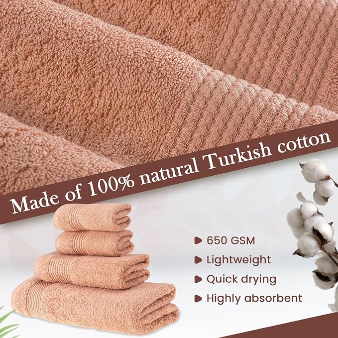 HALLEY Turkish Cotton Towels 1 Bath Towel 1 Hand Towel 2 Washcloths, Super Soft - Image 5