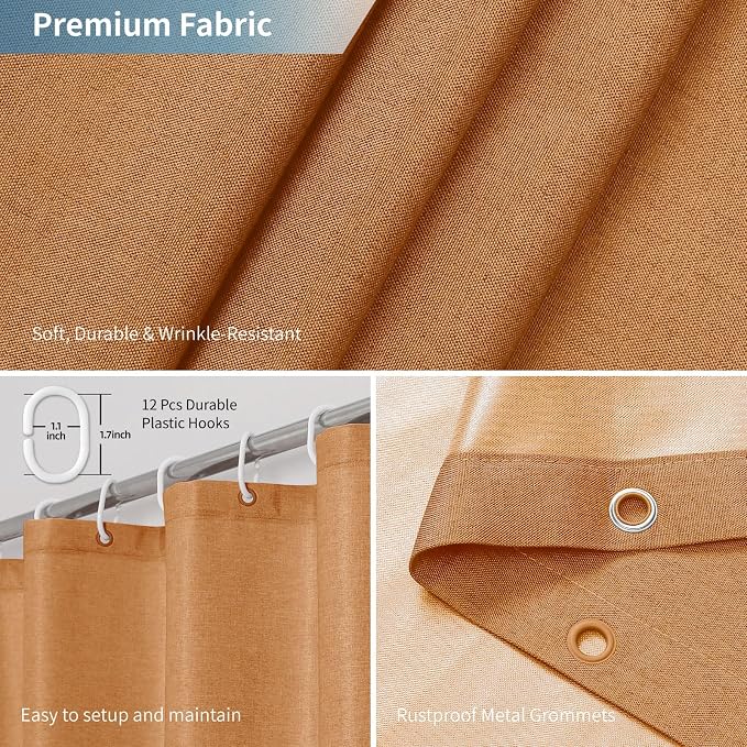 2-in-1 Waterproof Fabric Shower Curtain or Liner, Linen Textured, Breathable - Image 6