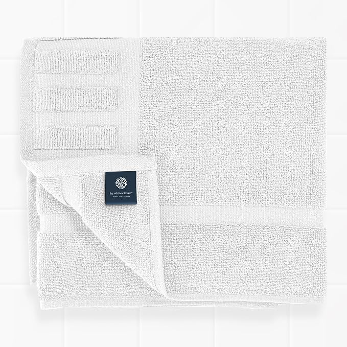 White Classic Luxury Bath Mat Floor Towel Set - Image 6