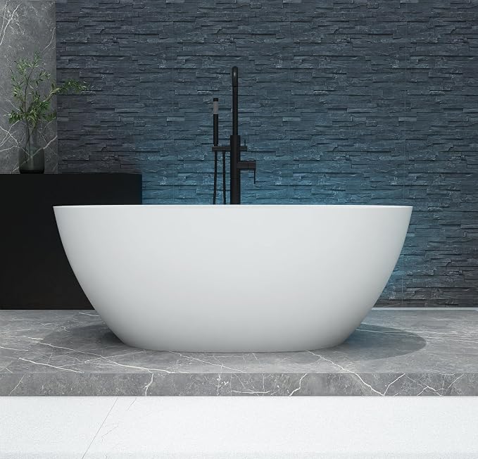 51" Stone Resin Freestanding Bathtub, Modern Oval Solid Surface Soaking Tub by MEDUNJESS