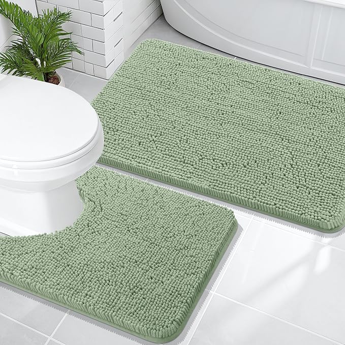 OLANLY Bathroom Rugs Sets 2 Piece, Soft Absorbent Chenille Bath Mats and by OLANLY