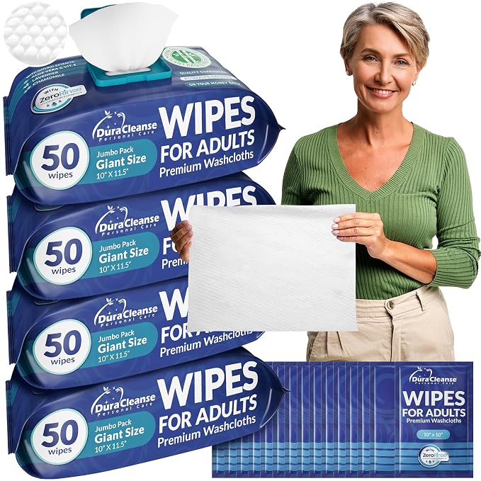 XL Body Wash Wipes for Adults No Rinse Bathing & Elderly Incontinence by DuraCleanse