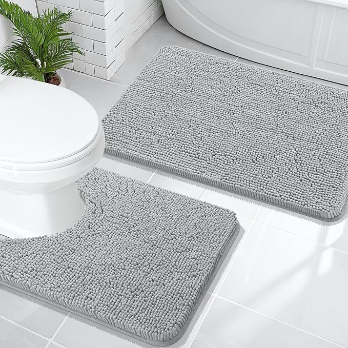 OLANLY Bathroom Rugs Sets 2 Piece, Soft Absorbent Chenille Bath Mats and by OLANLY