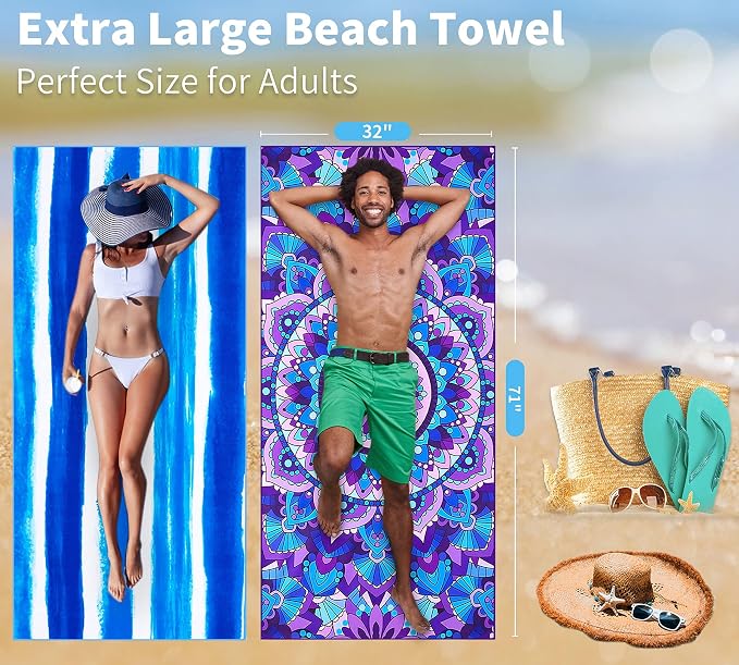 4 Pack Lightweight Thin Beach Towel Oversized 71"x32" Big Extra Large - Image 7