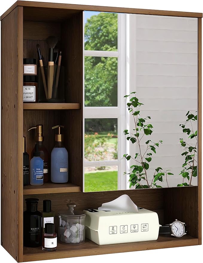 SMIBUY Bathroom Mirror Cabinet Wall Mounted, Bamboo Space Saver Medicine Cabinet by SMIBUY