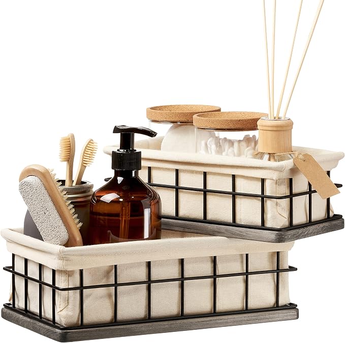 BAOBAB WORKSHOP Set of 2 Metal & Wooden Basket - Image 8