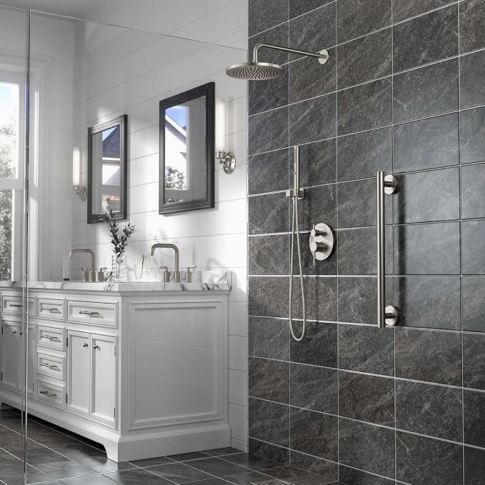Lava Odoro Modern 2-Setting Round Rain Shower System, Brushed Nickel Rainfall - Image 9