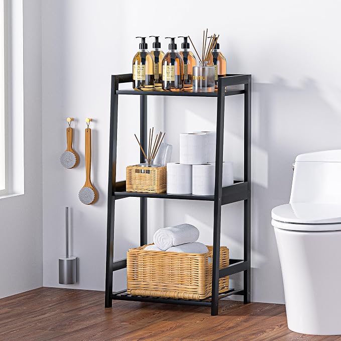 3 Tier Bamboo Bathroom Shelves, Ladder Shelf - Image 2