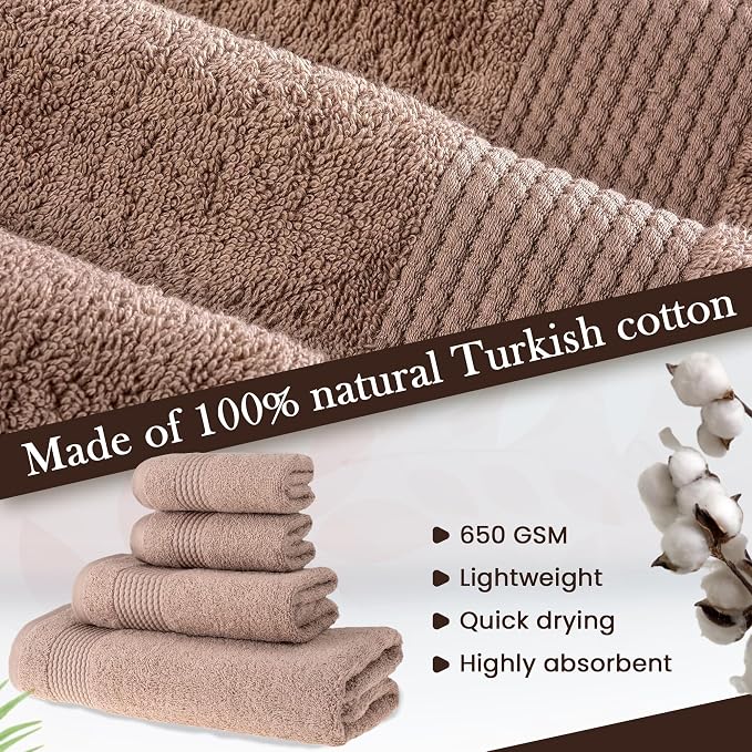 HALLEY Turkish Cotton Towels 1 Bath Towel 1 Hand Towel 2 Washcloths, Super Soft - Image 3