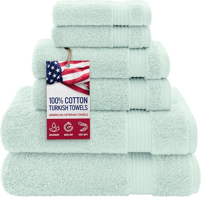 American Veteran Towel, 100% Cotton Turkish 6 Piece Towel Set, Luxury Towels by American+Veteran+Towel