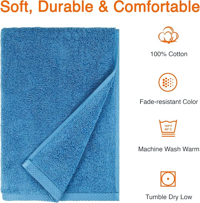 Amazon Basics 2 Piece Quick-Dry Oversize Bath Towel, 100% Cotton, Lake Blue - Image 2