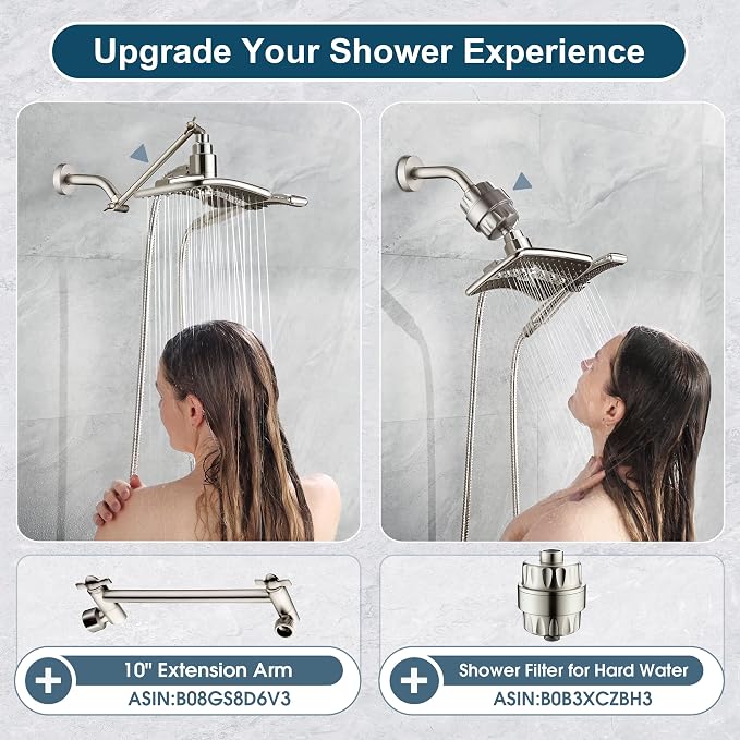 BRIGHT SHOWERS High Pressure Brushed Nickel Shower Heads Combo - Image 6