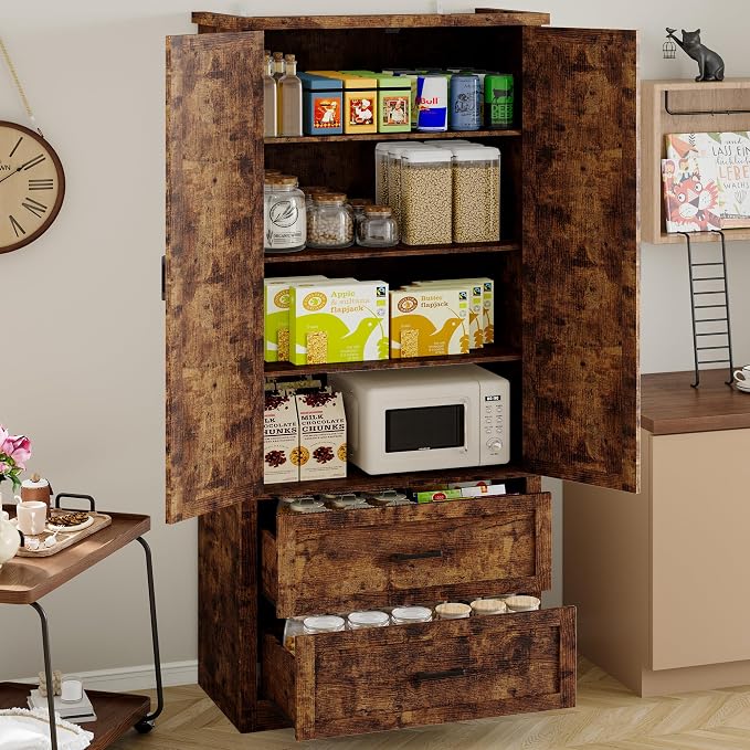 Pantry Organizers and Storage Cabinet, 71” Barn Door White Kitchen Cabinet - Image 3