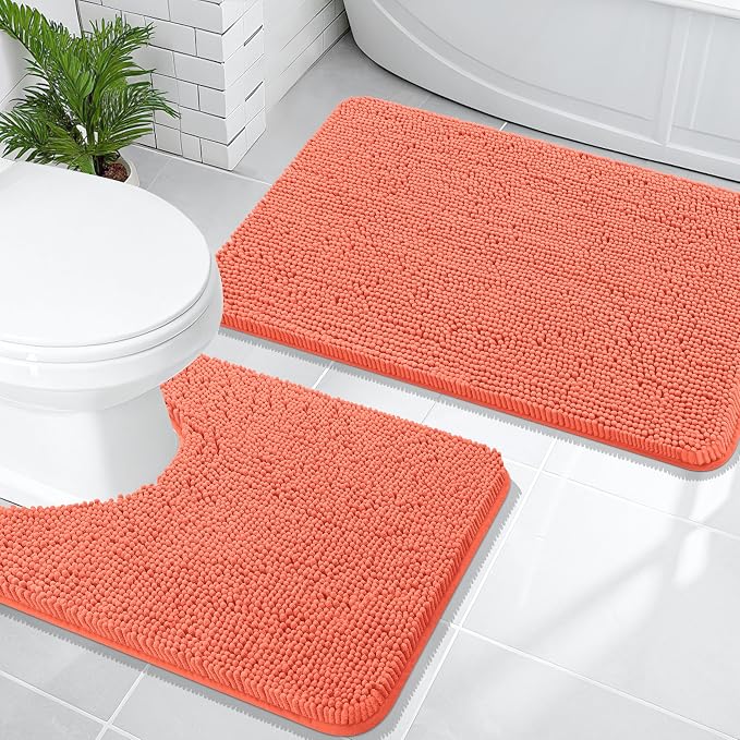 OLANLY Bathroom Rugs Sets 2 Piece, Soft Absorbent Chenille Bath Mats and by OLANLY