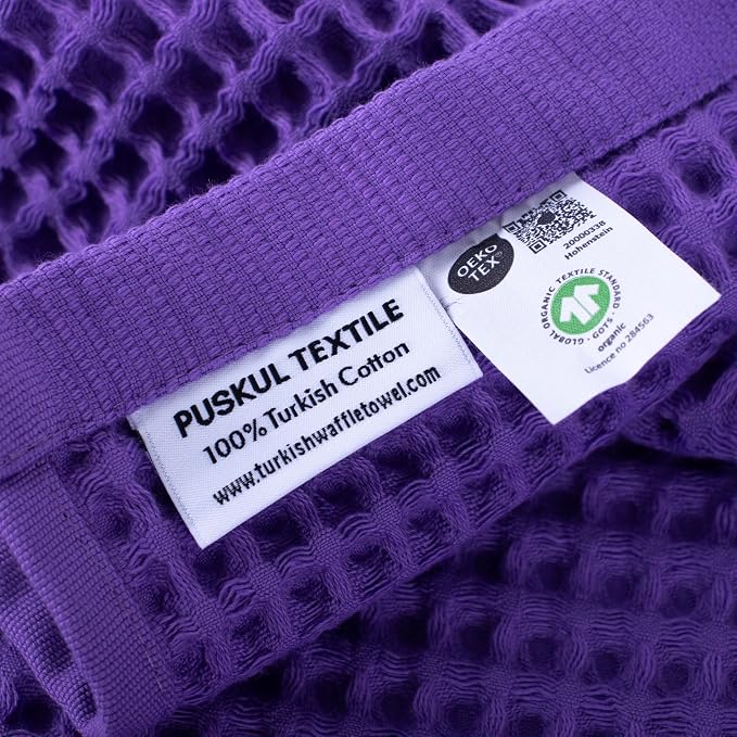 PÜSKÜL Organic Waffle Kitchen Towel 100% Turkish Cotton Set of 3 Lilac - Image 4