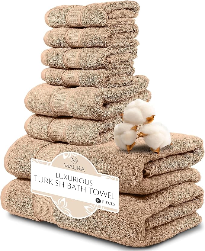 MAURA Biege Bath Towel Set of 8 by MAURA